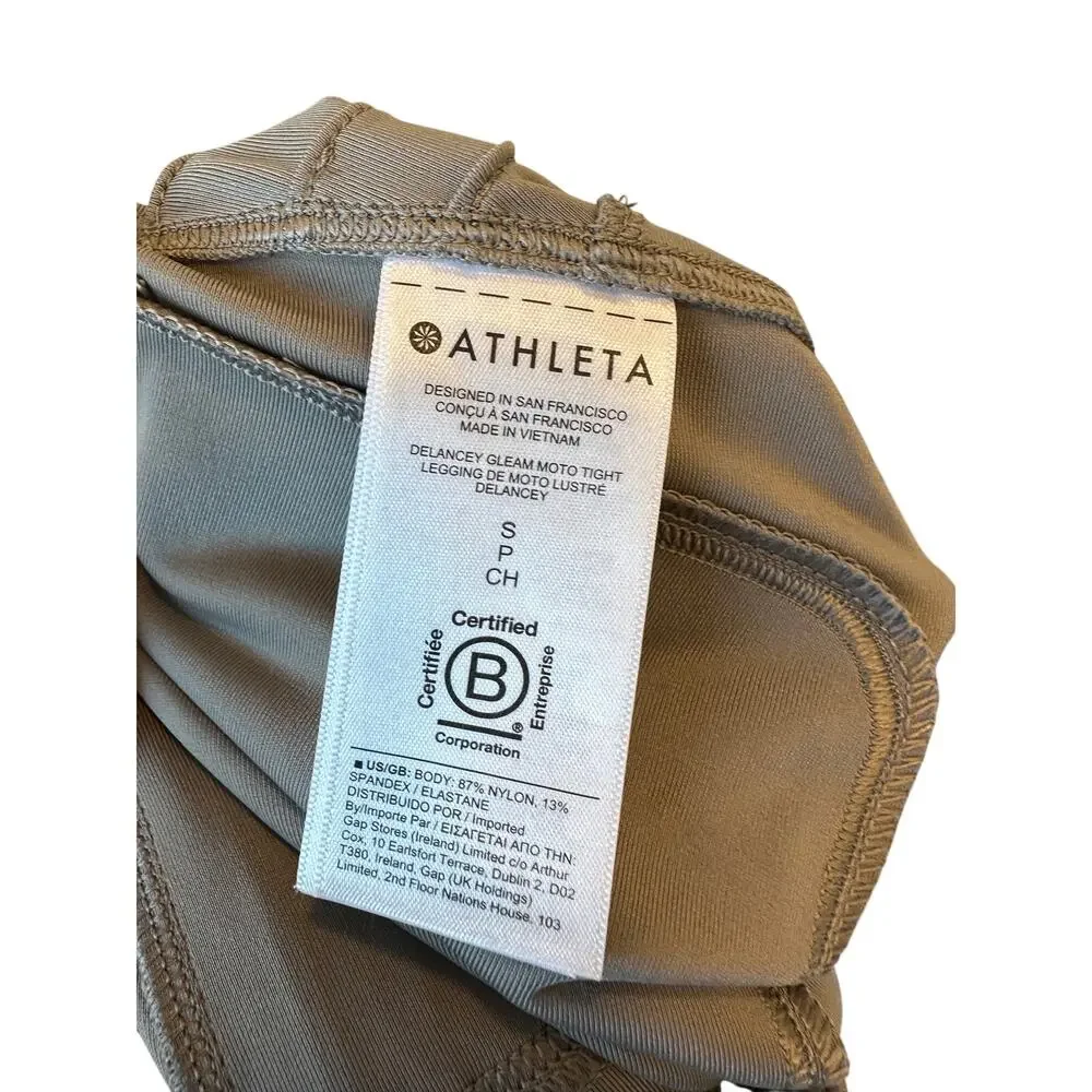 Athleta Delancey Moto Leggings Taupe Zip Pocket Size Small